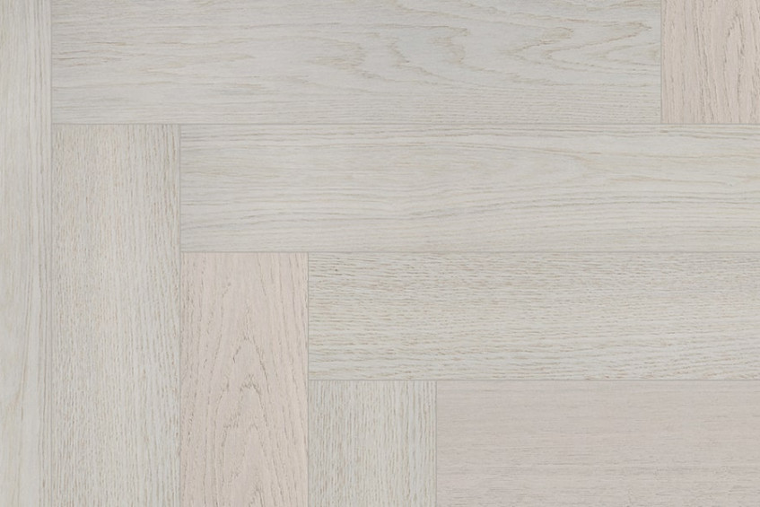 Инженерная паркетная доска AUSWOOD Oak Elba HB, светлый выбеленный дуб, укладка «ёлочка» (herringbone), образец сверху