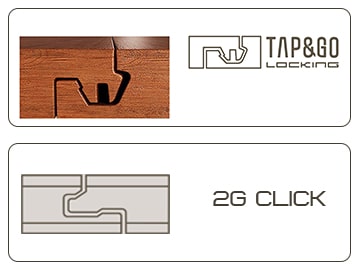 Крупный план замков TAP&GO и 2G LOCK на паркетной доске